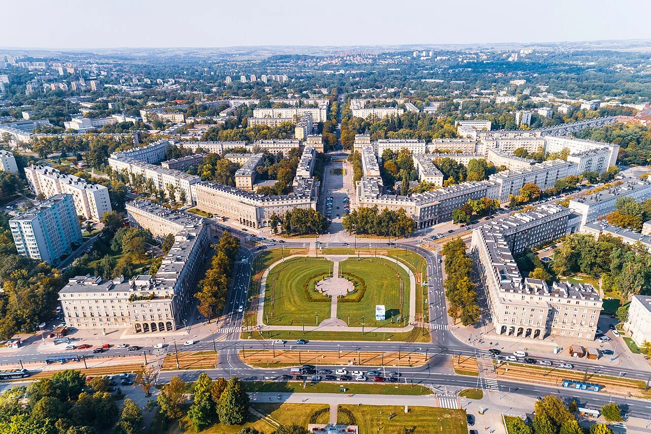 Plac Centralny w Nowej Hucie — widok z lotu ptaka