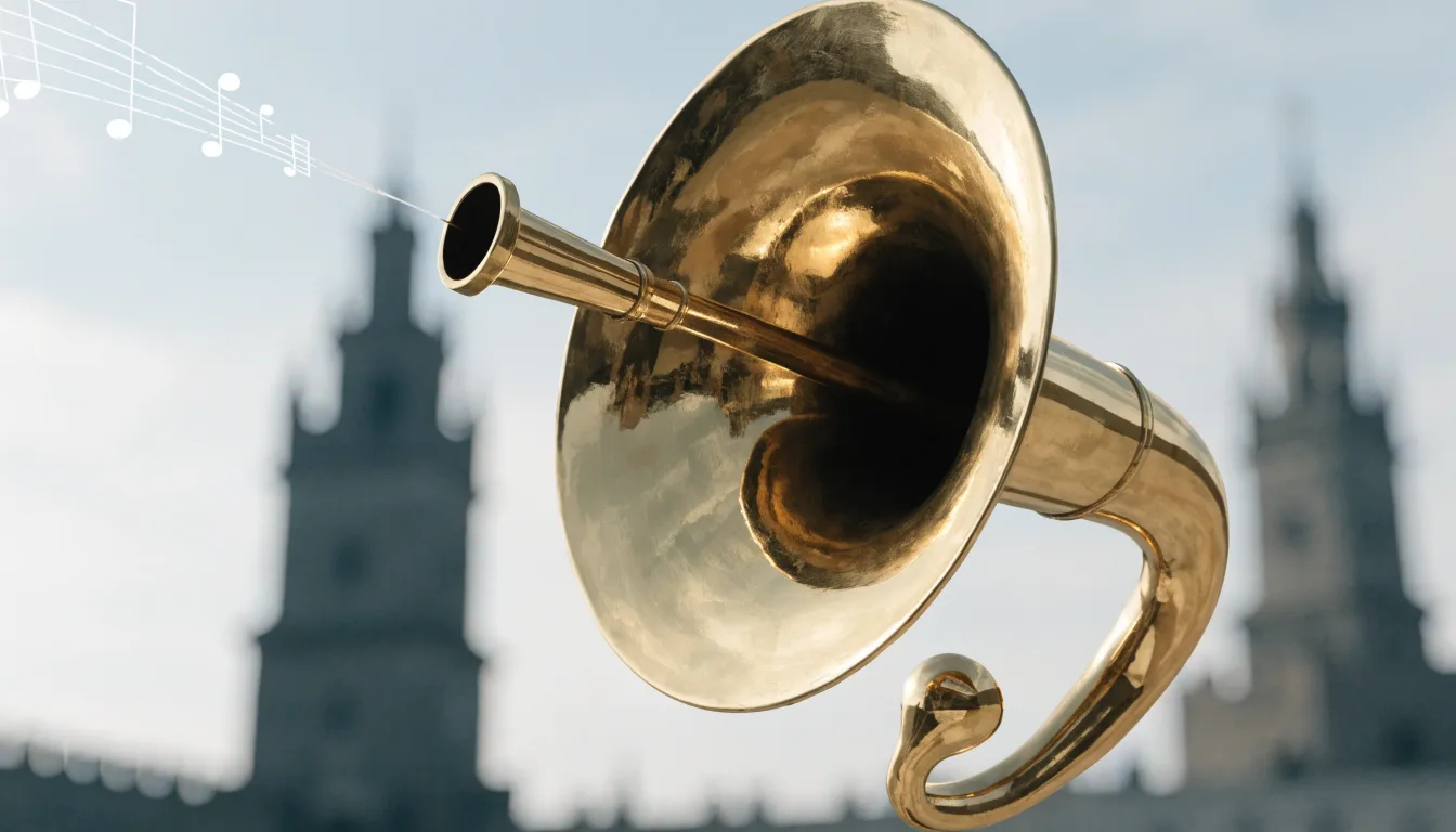Trąbka i urwana linia melodii symbolizujące legendę o hejnale