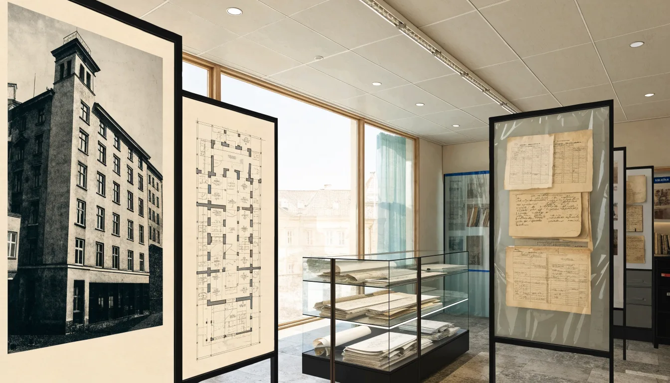 Przykładowa ekspozycja muzealna o historii i architekturze dawnego hotelu